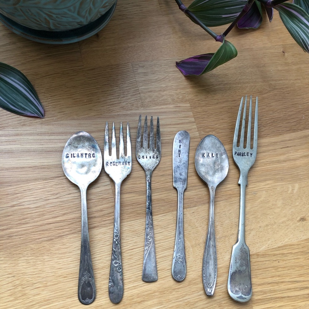 Lovely Upcycled Silver Tone Cutlery Garden Signs - Gardening Gift
